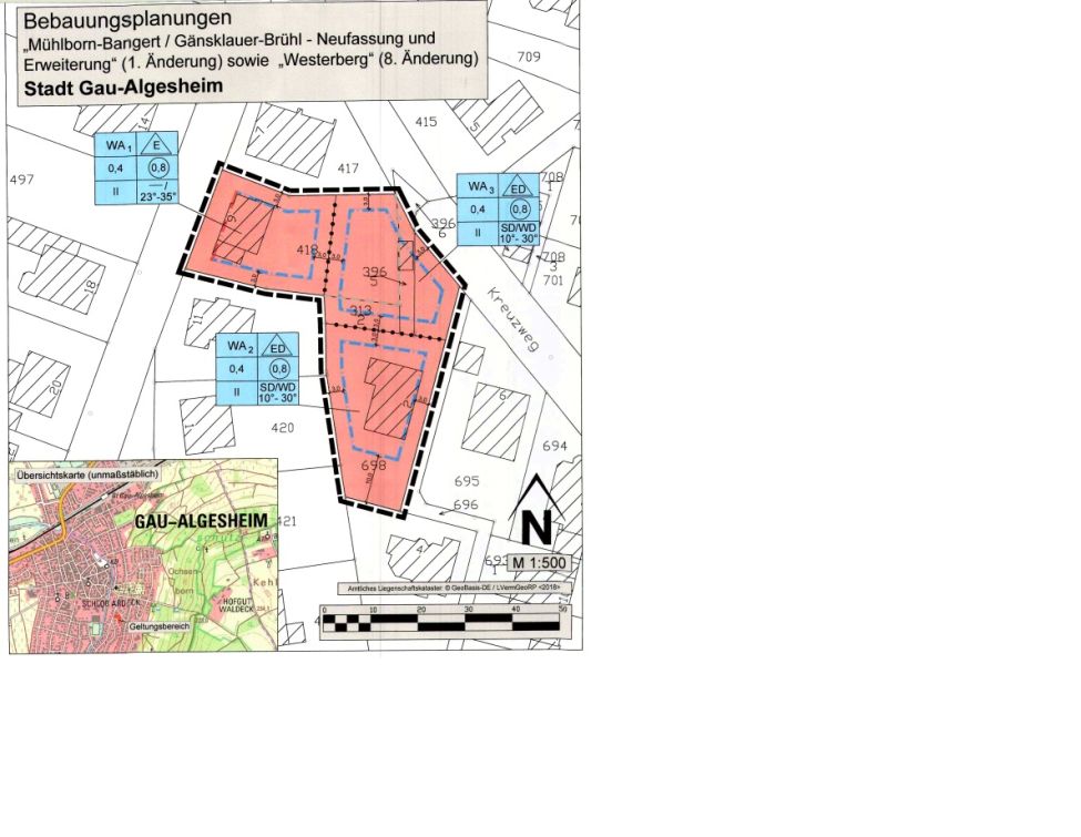 Zu sehen ist ein Symbolbild für den Bebauungsplan "Mühlborn-Bangert, Gänsklauer-Brühl" Erweiterung und 1. Änderung, Gau-Algesheim