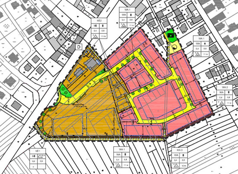 Zu sehen ist ein Planauszug als Symbolbild zum Bebauungsplan - In den Weiden - Ockenheim
